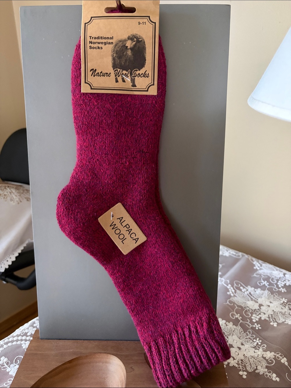 Alpaca Wool Crew Socks - Berry
